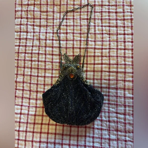 Vintage Beaded Evening Bag with Ornate Metal Frame - Picture 2 of 12